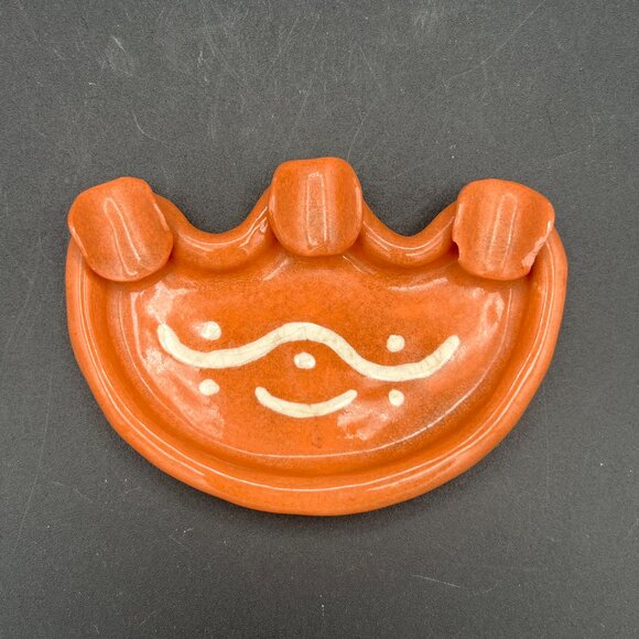 Vintage 1950 Melon Orange Abstract Pottery Ashtray Handmade 1953 Signed by Sears - Picture 4 of 4